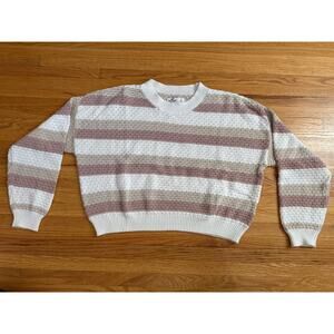 Hollister Easy Textured White Crew Cropped Knit Sweater Women's Size Small S